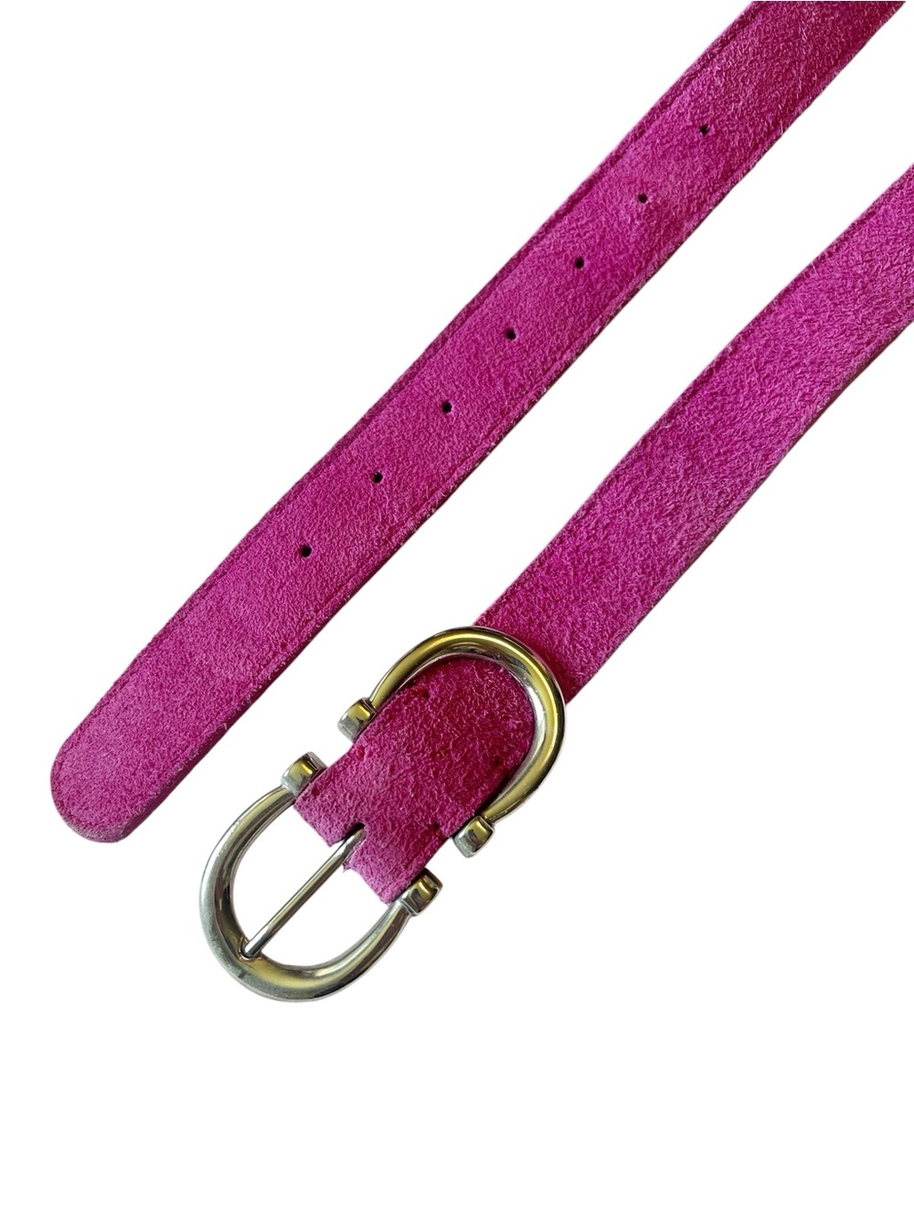 Free People Fuchsia Suede Belt with Gold Oval Buckle M/L